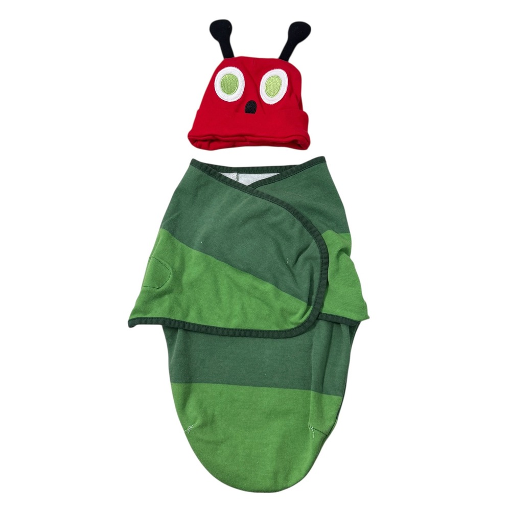 VTG Very Hungry Caterpillar Baby Swaddle and Hat Set Small 7-14 lbs Green